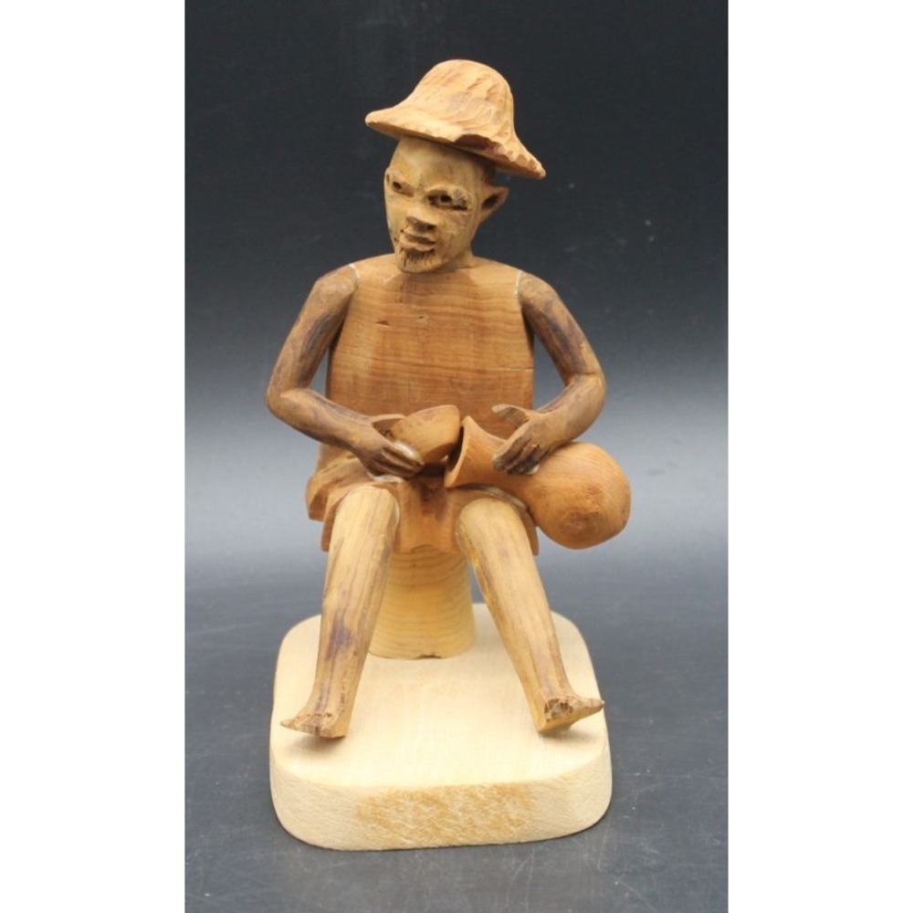 Abolade Carvings Studio Ibadan Nigeria Thorn Carving Figure With Calabash Gourd